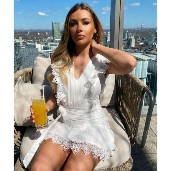 Sleeveless Lace Trim V-Neck Open Back Mini Dress - Picture 14 of 16